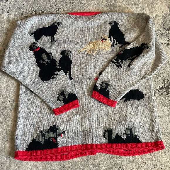 VINTAGE HAND KNIT Cardigan Dogs Size Large Grandma Grandpa Sweater - Picture 5 of 6